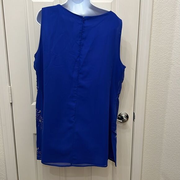 Alfred Angelo Formal Top Size 18W Cobalt Blue V Neck Short Sleeve Sequins Beaded - Picture 8 of 11